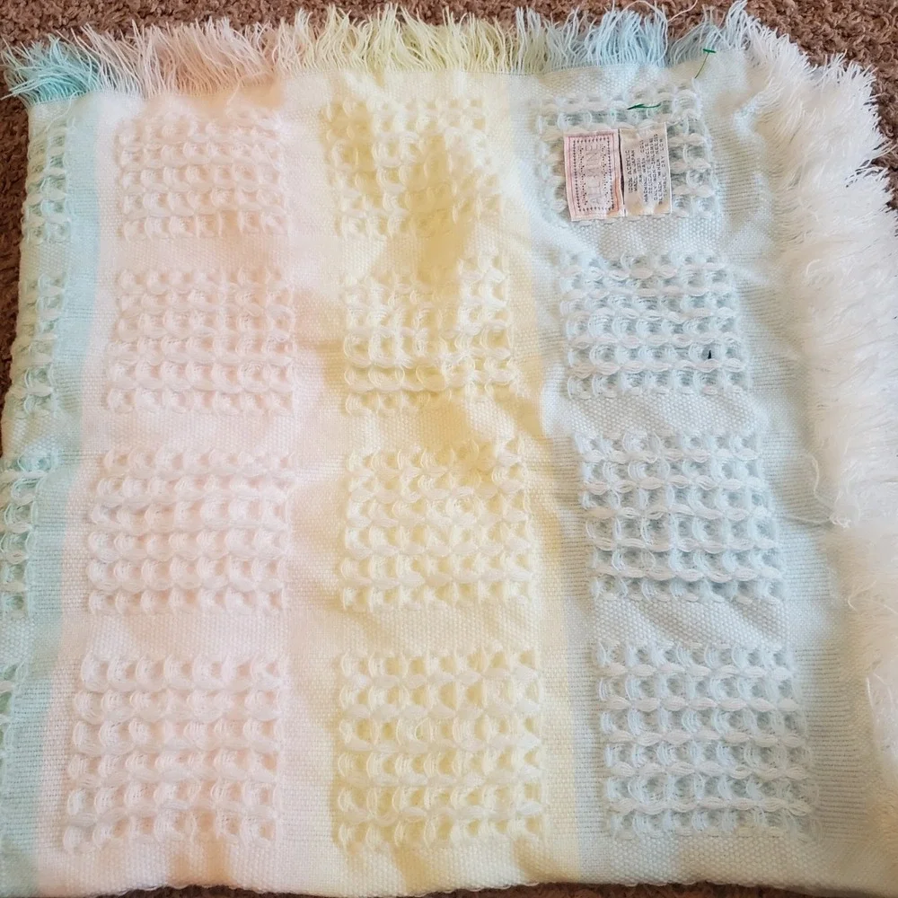 Vtg All Mine Waffle‎ Weave Baby Blanket Acrylic Made in Japan Pastel Knit